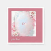 ピンクエレガントフローラフレームソフトパステルグロー結婚ズ スタンダードカクテルナプキン (正面)
