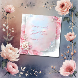 ピンクエレガントフローラフレームソフトパステルグロー結婚ズ フェイバータグ