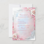 ピンクエレガントフローラフレームソフトパステルグロー結婚ズ 出欠カード (正面)