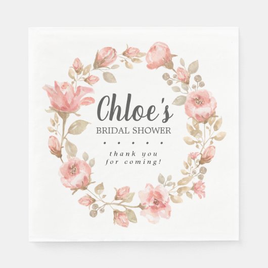 ピンクエレガントフローラブライダルシャワーありがとう スタンダードランチョンナプキン (正面)