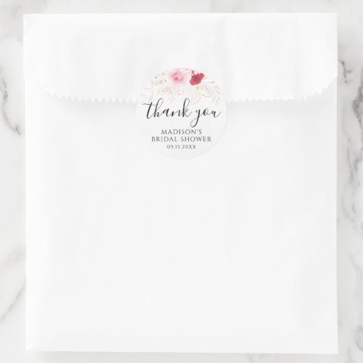 ピンクエレガントフローラブライダルシャワーありがとう ラウンドシール (バッグ)