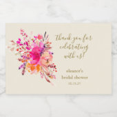 ピンクエレガントフローラブライダルシャワーカスタムありがとう スパークリングワインラベル (シングルラベル)