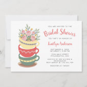 ピンクエレガントフローラブライダルシャワーティーパーティー 招待状 (正面)