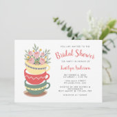 ピンクエレガントフローラブライダルシャワーティーパーティー 招待状 (スタンド正面)