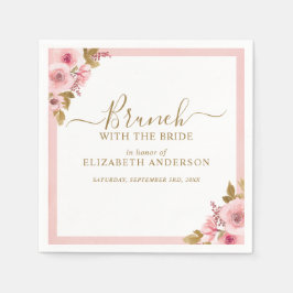 ピンクエレガントフローラブライダルシャワーブランチ スタンダードカクテルナプキン