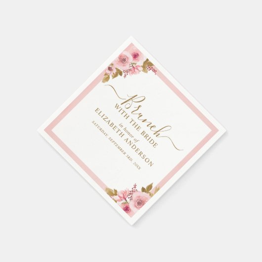ピンクエレガントフローラブライダルシャワーブランチ スタンダードカクテルナプキン (角)