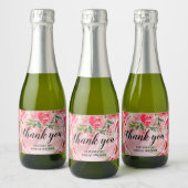 ピンクエレガントフローラブライダルシャワーミニ スパークリングワインラベル (ボトル)