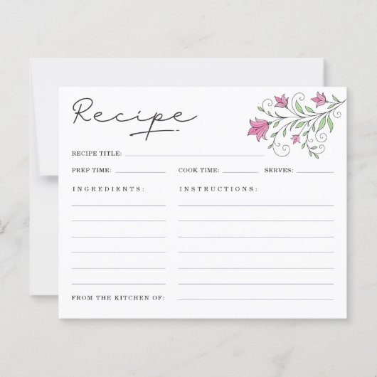 ピンクエレガントフローラブライダルシャワーレシピカード (正面)
