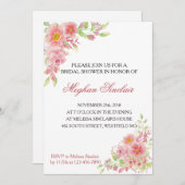 ピンクエレガントフローラブライダルシャワー招待状 招待状 (正面/裏面)