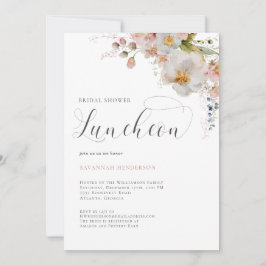 ピンクエレガントフローラブライダルシャワー昼食会 招待状