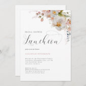 ピンクエレガントフローラブライダルシャワー昼食会 招待状 (正面/裏面)