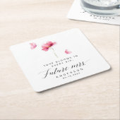 ピンクエレガントフローラブライダルシャワー スクエアペーパーコースター (アングル)