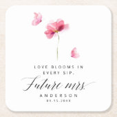 ピンクエレガントフローラブライダルシャワー スクエアペーパーコースター (正面)