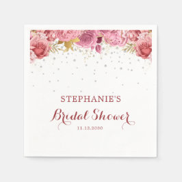 ピンクエレガントフローラブライダルシャワー スタンダードカクテルナプキン