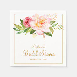 ピンクエレガントフローラブライダルシャワー スタンダードカクテルナプキン