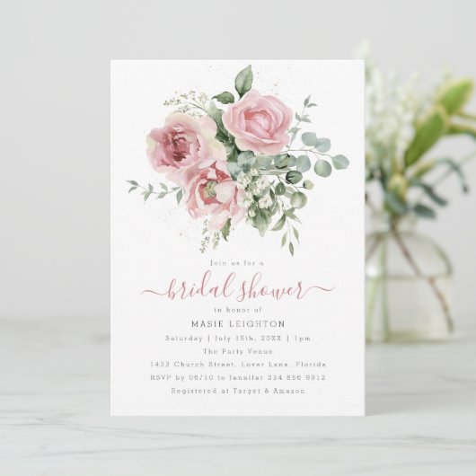 ピンクエレガントフローラブライダルシャワー 招待状 (スタンド正面)