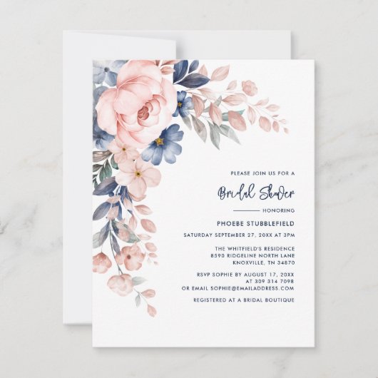 ピンクエレガントフローラブライダルシャワー 招待状 (正面)