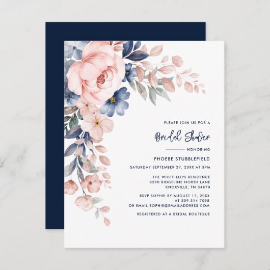 ピンクエレガントフローラブライダルシャワー 招待状 (正面/裏面)