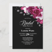 ピンクエレガントフローラブラックブライダルシャワー 招待状 (正面)