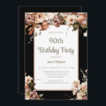 ピンクエレガントフローラブラック90誕生日 招待状<br><div class="desc">ピッエレガントクフローラブラック90誕生日招待状この90エレガント歳の誕生日パーティーの招待はあなたの特別なイベントに最適！このデザインは美しいピンクの水色の花を特徴とする。タイポグラフィカスタムはトレンディーとエレガント!</div>