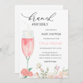 ピンクエレガントフローラブランチ&バブリー赤ちゃんシャワー 招待状 (正面/裏面)