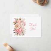 ピンクエレガントフローラブーケサンキューフラット ノートカード (正面/裏面インサイチュ)