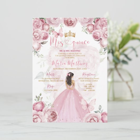 ピンクエレガントフローラプリンセスバタフライミンス 招待状 (スタンド正面)