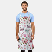 ピンクエレガントフローラプリント エプロン (着用した状態)