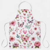 ピンクエレガントフローラプリント エプロン (正面)
