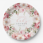 ピンクエレガントフローラベビーイン開花ガールベビーシャワー ペーパープレート (正面)