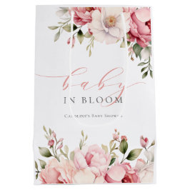 ピンクエレガントフローラベビーイン開花ガールベビーシャワー ミディアムペーパーバッグ