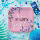 ピンクエレガントフローラベビーガールシャワーパーティースクエア ペーパープレート (パーティー)