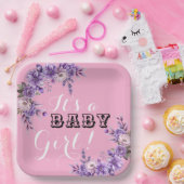 ピンクエレガントフローラベビーガールシャワーパーティースクエア ペーパープレート (パーティー)