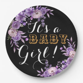 ピンクエレガントフローラベビーガールシャワーパーティー ペーパープレート