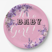 ピンクエレガントフローラベビーガールシャワーパーティー ペーパープレート (正面)