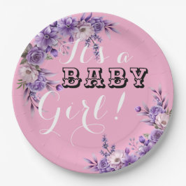 ピンクエレガントフローラベビーガールシャワーパーティー ペーパープレート