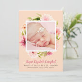 ピンクエレガントフローラベビーガールフォトピーチ誕生 案内状 (スタンド正面)
