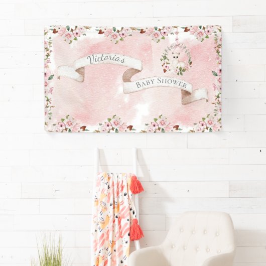 ピンクエレガントフローラベビーガール赤ちゃんシャワー 横断幕 (インサイチュ)