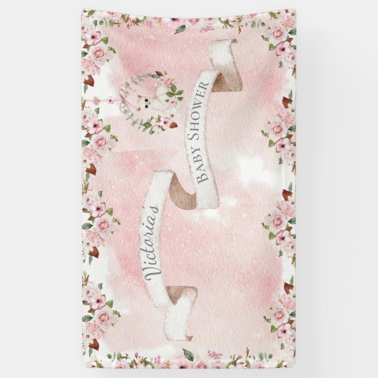 ピンクエレガントフローラベビーガール赤ちゃんシャワー 横断幕 (縦)