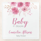ピンクエレガントフローラベビーシャワーコースター ガラスコースター (正面)