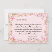 ピンクエレガントフローラベビーシャワーサンキューカード 招待状 (正面)