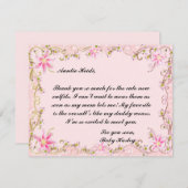 ピンクエレガントフローラベビーシャワーサンキューカード 招待状 (正面/裏面)