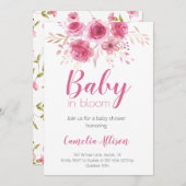 ピンクエレガントフローラベビーシャワー招待状カード シーズンカード (正面/裏面)