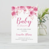 ピンクエレガントフローラベビーシャワー招待状カード 招待状 (スタンド正面)