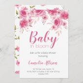 ピンクエレガントフローラベビーシャワー招待状カード 招待状 (正面/裏面)