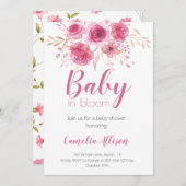 ピンクエレガントフローラベビーシャワー招待状カード 招待状 (正面/裏面)