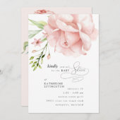 ピンクエレガントフローラベビーシャワー招待状 招待状 (正面/裏面)