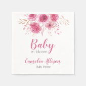 ピンクエレガントフローラベビーシャワー紙ナプキンス スタンダードカクテルナプキン (正面)