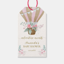 ピンクエレガントフローラホットエアバルーン赤ちゃんシャワー ギフトタグ