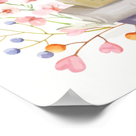 ピンクエレガントフローラボウブックベビーシャワーへようこそ ポスター (角)